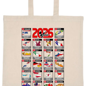 MotoGP 2026 versenynaptár – hosszú vagy rövid fülű vászontáska