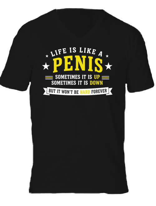 Férfi V nyakú póló Life is like a penis fekete