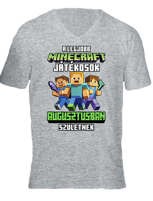 Férfi V nyakú póló A legjobb Minecraft játékos augusztusban született szürke