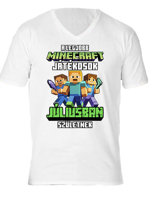 Férfi V nyakú póló A legjobb Minecraft játékos júliusban született fehér