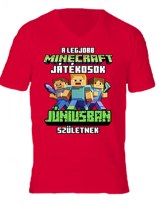 Férfi V nyakú póló A legjobb Minecraft játékos júniusban született piros