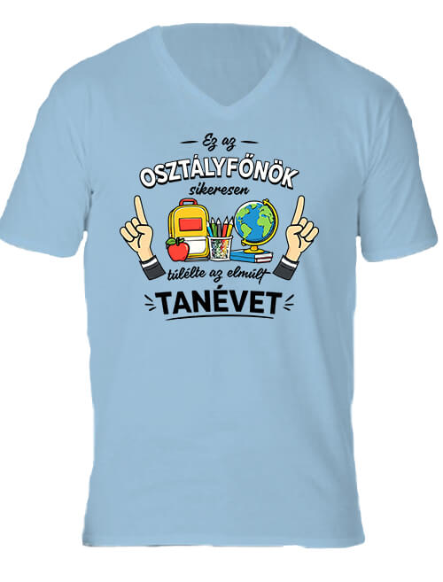 Férfi V nyakú póló Osztályfőnök túlélte a tanévet világoskék