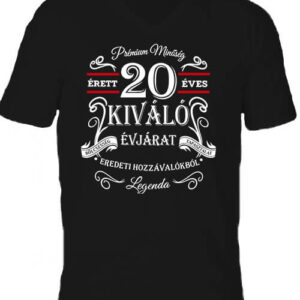 Születésnap prémium minőség 20 éves – Férfi V nyakú póló