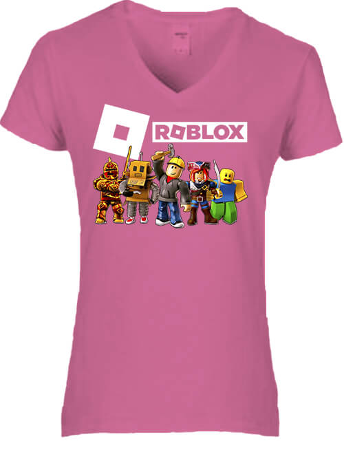 Női V nyakú póló Roblox gamer sötétrózsaszín