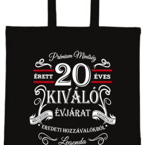Születésnap prémium minőség 20 éves – hosszú vagy rövid fülű vászontáska