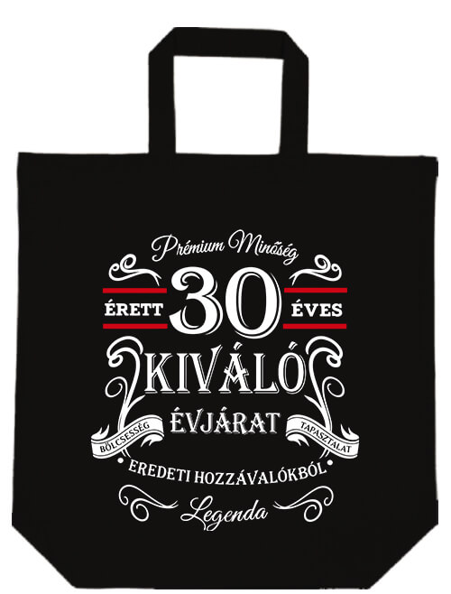 Rövid fülű táska Születésnap prémium minőség 30 éves fekete