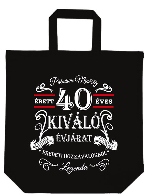Rövid fülű táska Születésnap prémium minőség 40 éves fekete