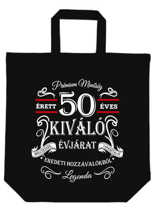 Rövid fülű táska Születésnap prémium minőség 50 éves fekete