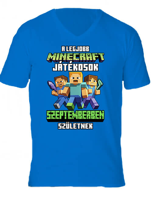 Férfi V nyakú póló A legjobb Minecraft játékos szeptemberben született királykék